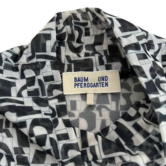 Baum und Pferdgarten Women's Jodi Geometric Mock Neck Mesh Top‎ Black White XS - Picture 7 of 11